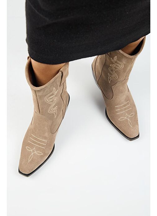 Manijero Aleyna Kadın Hakiki Deri Western Vizon Bot - Görsel 8