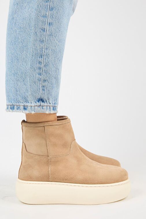 Manijero Gemma Kadın Hakiki Deri Düz İçi Kürklü Kum Bot - Görsel 2