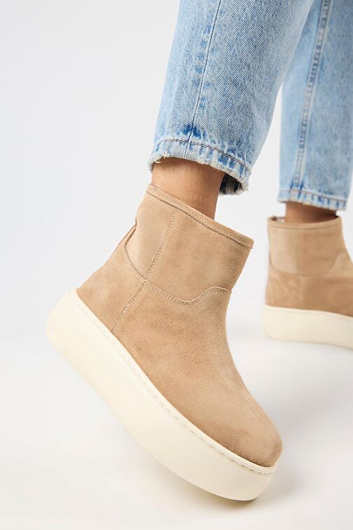 Manijero Gemma Kadın Hakiki Deri Düz İçi Kürklü Kum Bot - Görsel 5