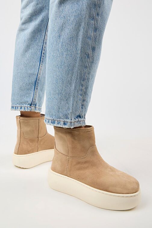 Manijero Gemma Kadın Hakiki Deri Düz İçi Kürklü Kum Bot - Görsel 7