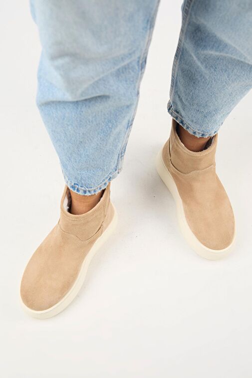 Manijero Gemma Kadın Hakiki Deri Düz İçi Kürklü Kum Bot - Görsel 8