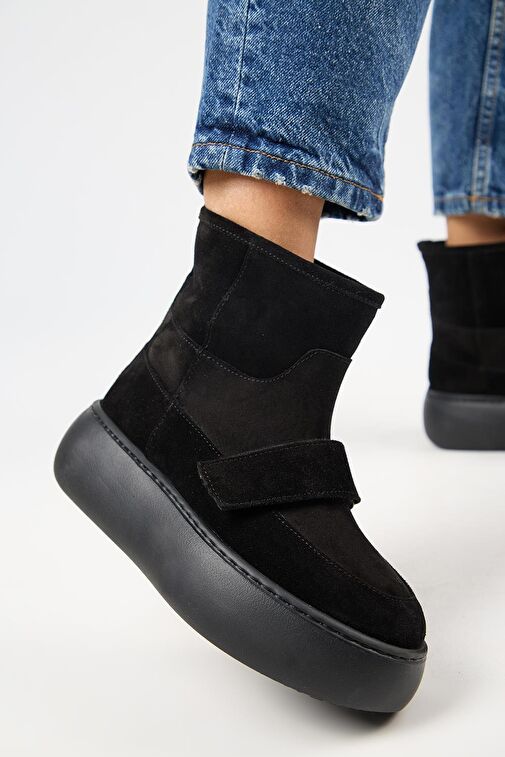 Manijero Ember Kadın Hakiki Deri Çırtlı İçi Kürklü Siyah Bot - Görsel 2