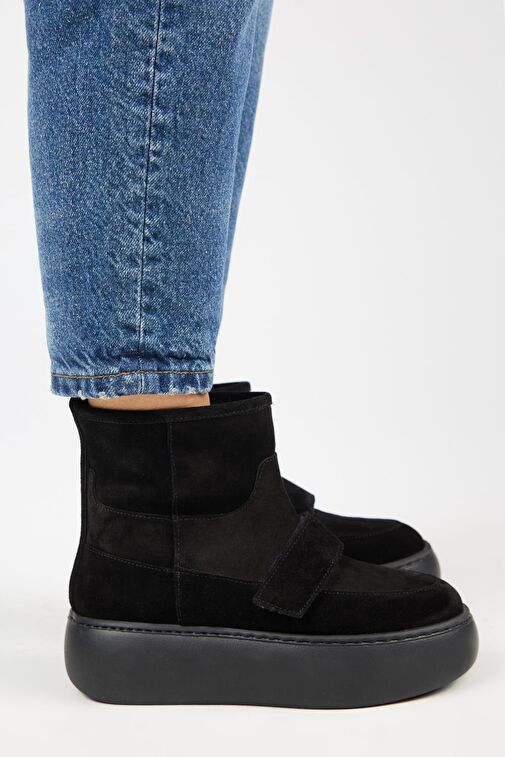Manijero Ember Kadın Hakiki Deri Çırtlı İçi Kürklü Siyah Bot - Görsel 3