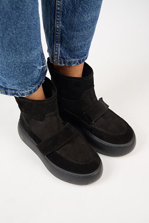 Manijero Ember Kadın Hakiki Deri Çırtlı İçi Kürklü Siyah Bot - Görsel 4