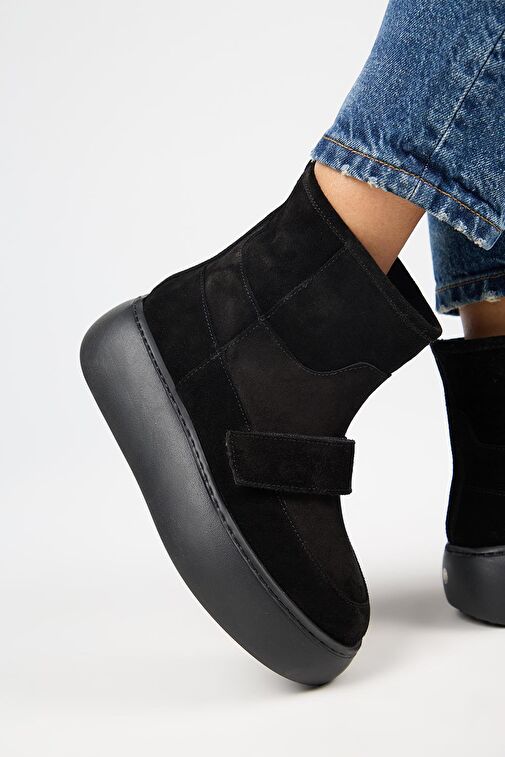 Manijero Ember Kadın Hakiki Deri Çırtlı İçi Kürklü Siyah Bot - Görsel 6