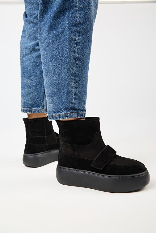 Manijero Ember Kadın Hakiki Deri Çırtlı İçi Kürklü Siyah Bot - Görsel 7