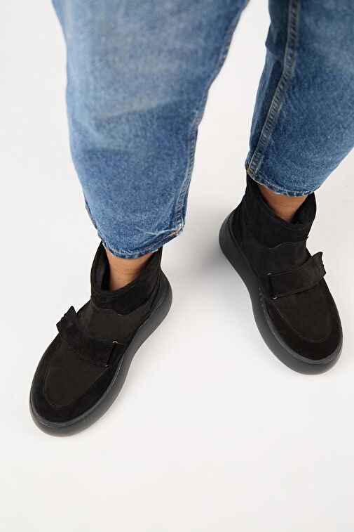 Manijero Ember Kadın Hakiki Deri Çırtlı İçi Kürklü Siyah Bot - Görsel 8