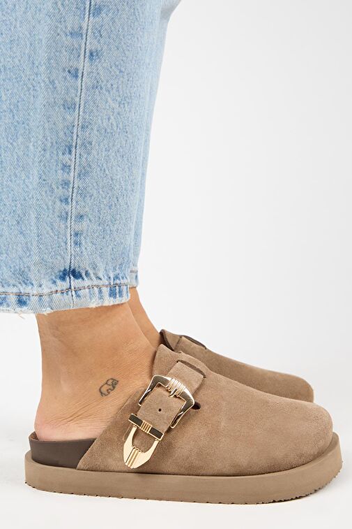 Manijero (Sofia) Kadın Hakiki Deri Sabo Platform Vizon Terlik - Görsel 2