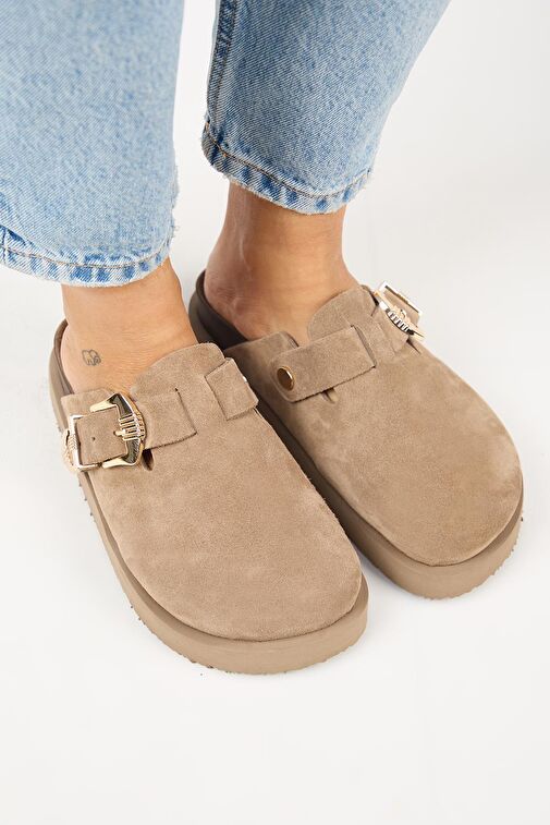 Manijero (Sofia) Kadın Hakiki Deri Sabo Platform Vizon Terlik - Görsel 3