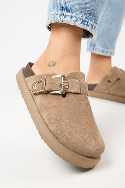 Manijero (Sofia) Kadın Hakiki Deri Sabo Platform Vizon Terlik - Görsel 5