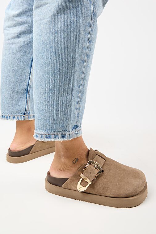 Manijero (Sofia) Kadın Hakiki Deri Sabo Platform Vizon Terlik - Görsel 6