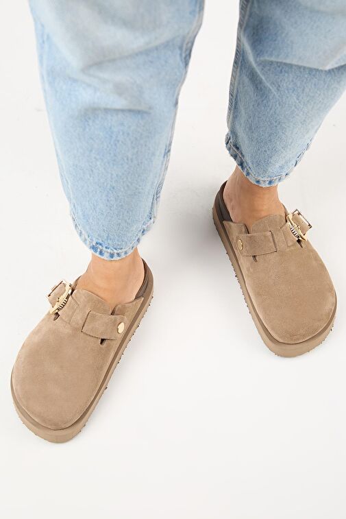 Manijero (Sofia) Kadın Hakiki Deri Sabo Platform Vizon Terlik - Görsel 7