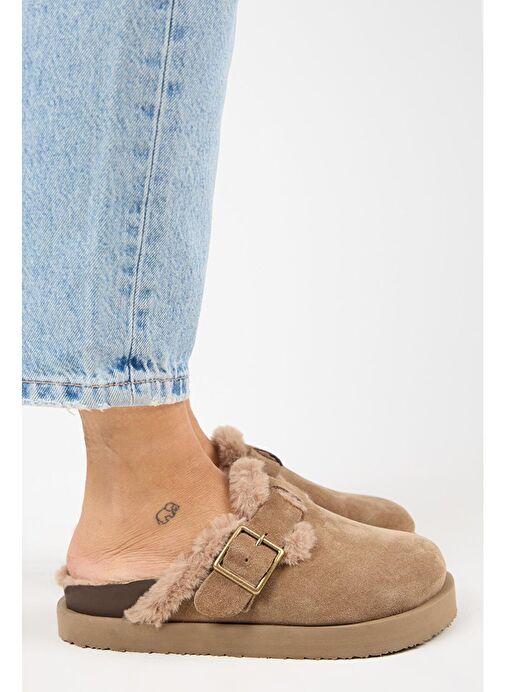 Manijero Vizon Kadın Süet - Kürklü Terlik MNJ.161.01 - Görsel 2