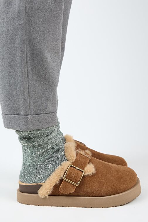 Manijero Taba Kadın Deri - Kürklü Terlik MNJ.161.04 - Görsel 3