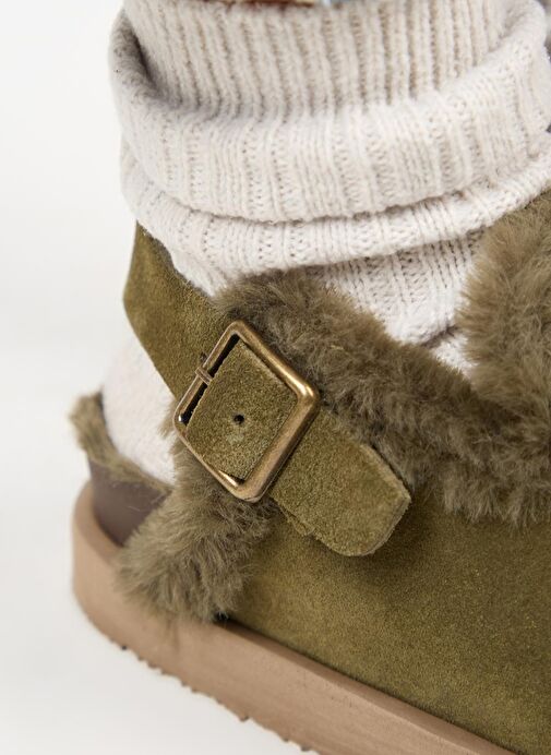 Manijero Haki Kadın Süet - Kürklü Sandalet MNJ.162.03 - Görsel 4