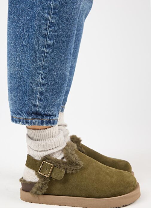 Manijero Haki Kadın Süet - Kürklü Sandalet MNJ.162.03 - Görsel 2