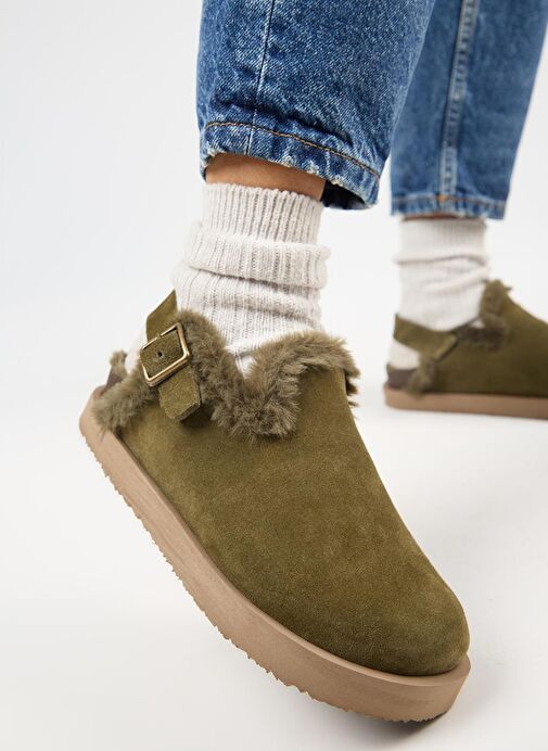 Manijero Haki Kadın Süet - Kürklü Sandalet MNJ.162.03 - Görsel 5