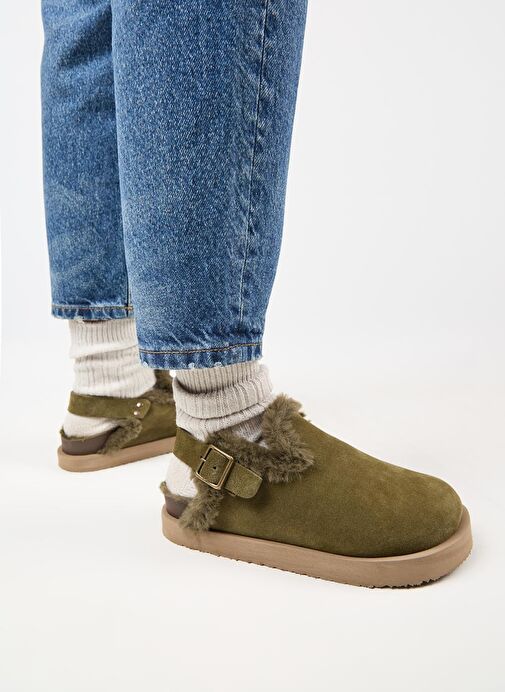 Manijero Haki Kadın Süet - Kürklü Sandalet MNJ.162.03 - Görsel 6