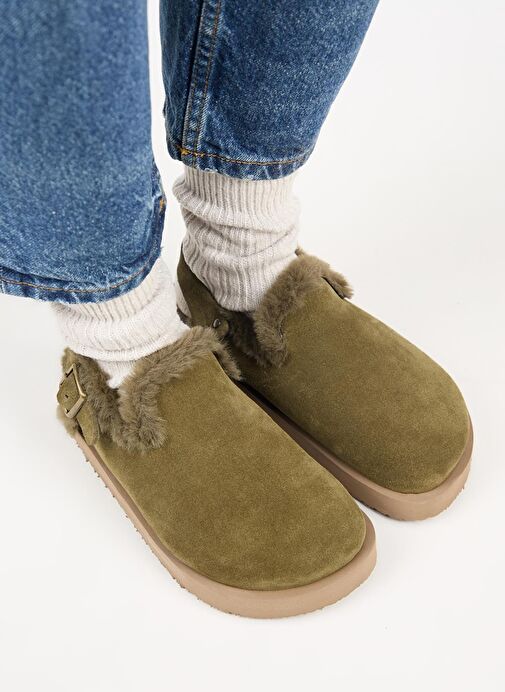 Manijero Haki Kadın Süet - Kürklü Sandalet MNJ.162.03 - Görsel 3