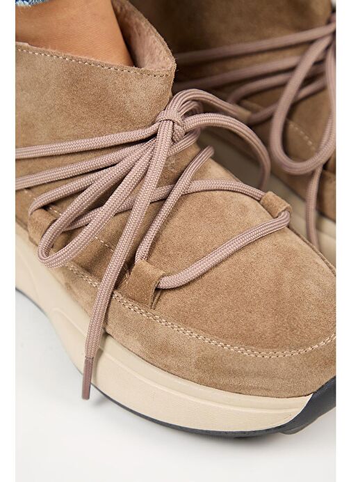 Manijero (Palmira) Kadın Hakiki Deri İçi Kürklü Bağcıklı Mini Vizon Bot - Görsel 4