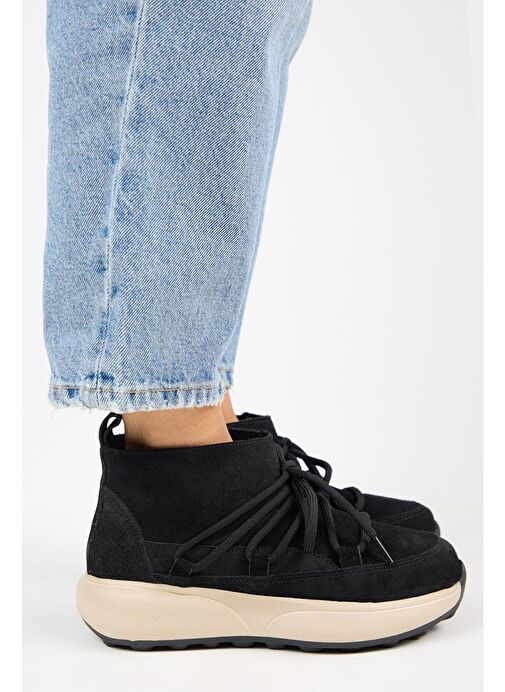 Manijero (Palmira) Kadın Hakiki Deri İçi Kürklü Bağcıklı Mini Siyah Bot - Görsel 2