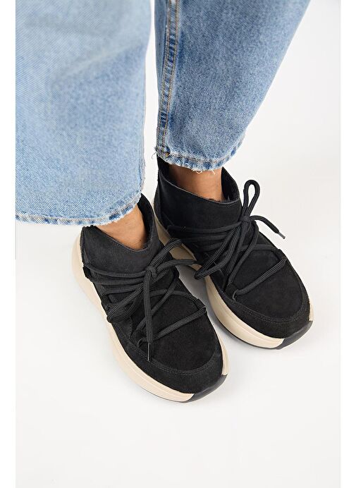 Manijero (Palmira) Kadın Hakiki Deri İçi Kürklü Bağcıklı Mini Siyah Bot - Görsel 3