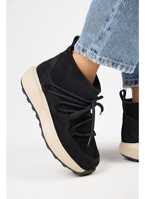 Manijero (Palmira) Kadın Hakiki Deri İçi Kürklü Bağcıklı Mini Siyah Bot - Görsel 6