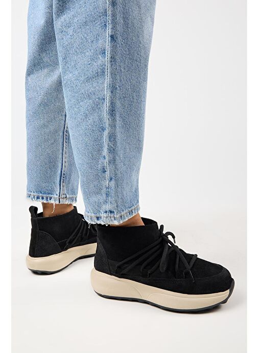 Manijero (Palmira) Kadın Hakiki Deri İçi Kürklü Bağcıklı Mini Siyah Bot - Görsel 7