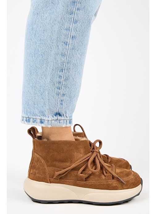 Manijero (Palmira) Kadın Hakiki Deri İçi Kürklü Bağcıklı Mini Taba Bot - Görsel 2