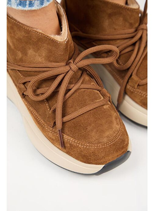 Manijero (Palmira) Kadın Hakiki Deri İçi Kürklü Bağcıklı Mini Taba Bot - Görsel 4