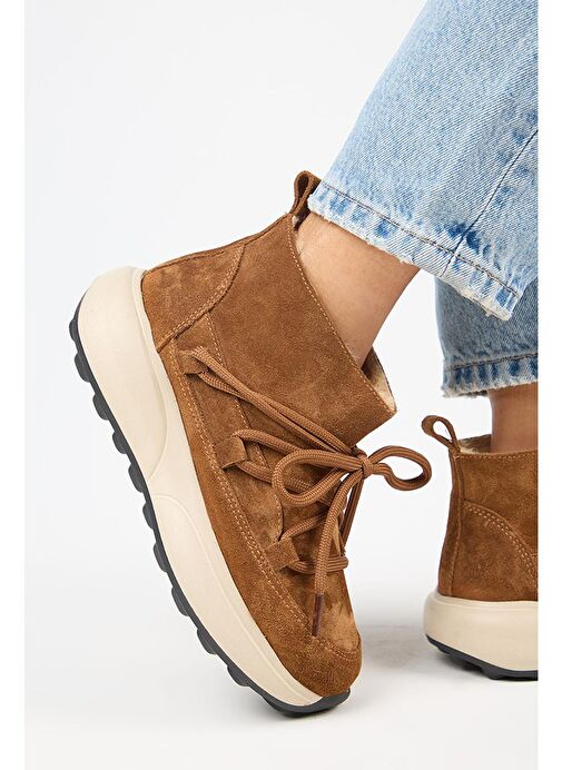 Manijero (Palmira) Kadın Hakiki Deri İçi Kürklü Bağcıklı Mini Taba Bot - Görsel 6