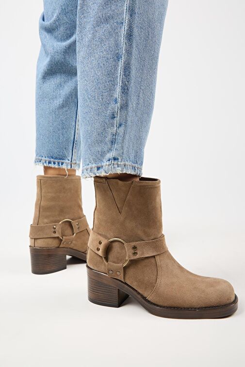 Manijero (Livia) Kadın Hakiki Deri Biker Vizon Bot - Görsel 3