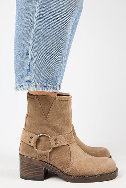 Manijero (Livia) Kadın Hakiki Deri Biker Vizon Bot - Görsel 2