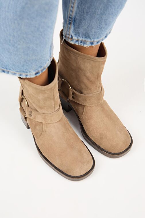 Manijero (Livia) Kadın Hakiki Deri Biker Vizon Bot - Görsel 4