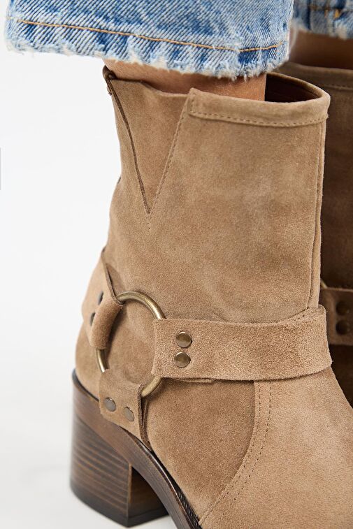 Manijero (Livia) Kadın Hakiki Deri Biker Vizon Bot - Görsel 5