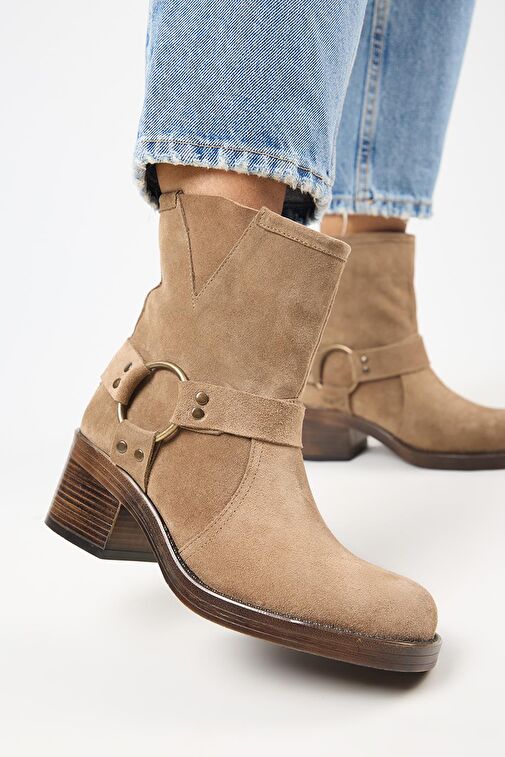 Manijero (Livia) Kadın Hakiki Deri Biker Vizon Bot - Görsel 6