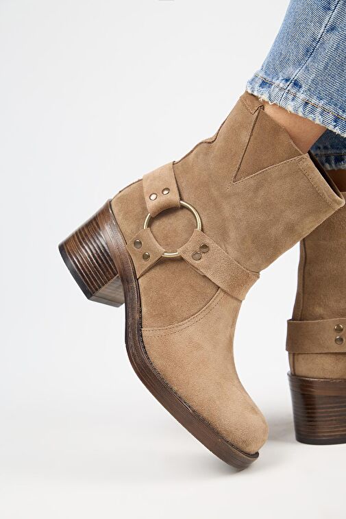 Manijero (Livia) Kadın Hakiki Deri Biker Vizon Bot - Görsel 7