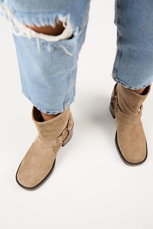 Manijero (Livia) Kadın Hakiki Deri Biker Vizon Bot - Görsel 8