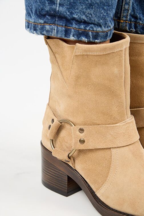 Manijero (Livia) Kadın Hakiki Deri Biker Kum Bot - Görsel 4