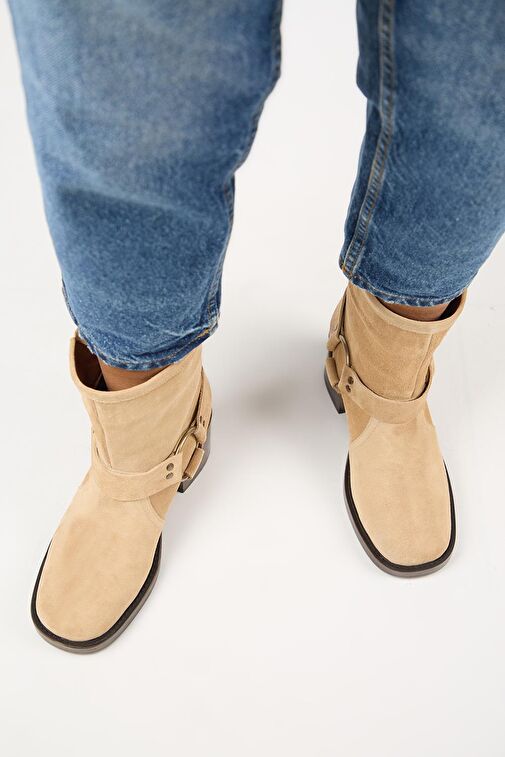 Manijero (Livia) Kadın Hakiki Deri Biker Kum Bot - Görsel 8