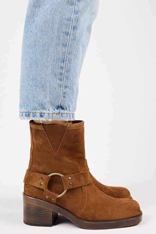 Manijero (Livia) Kadın Hakiki Deri Biker Taba Bot - Görsel 2