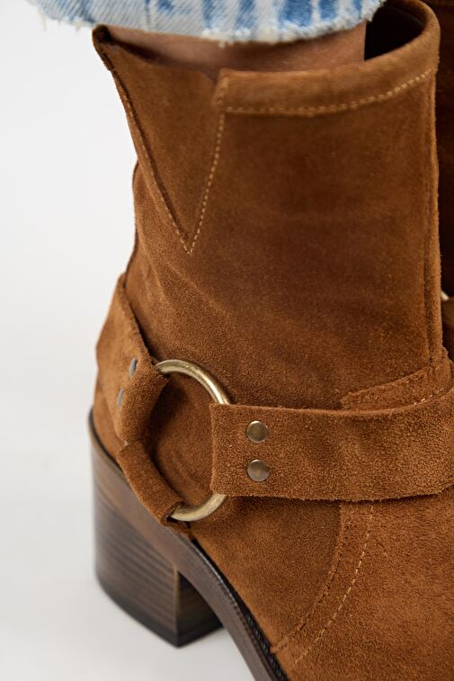 Manijero (Livia) Kadın Hakiki Deri Biker Taba Bot - Görsel 4