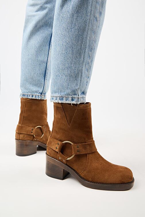 Manijero (Livia) Kadın Hakiki Deri Biker Taba Bot - Görsel 7