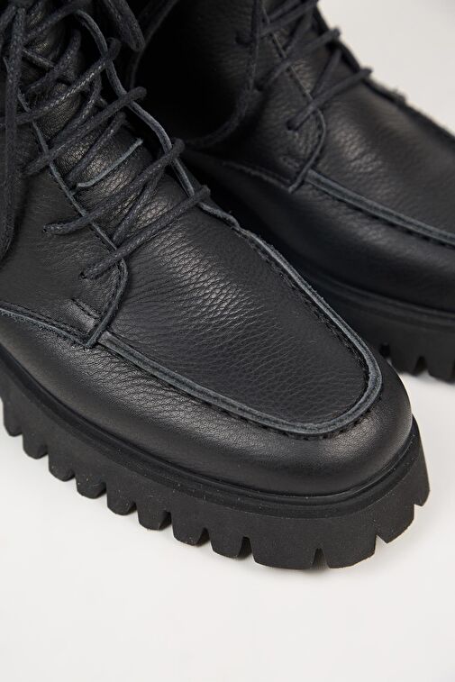 Manijero (Valentina) Kadın Hakiki Deri Bağcıklı Siyah Bot - Görsel 4