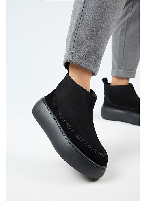 Manijero (Carolina) Kadın Hakiki Deri İçi Kürklü Mini Siyah Bot - Görsel 5