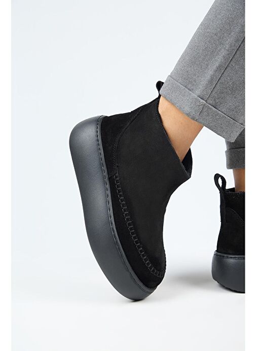 Manijero (Carolina) Kadın Hakiki Deri İçi Kürklü Mini Siyah Bot - Görsel 6