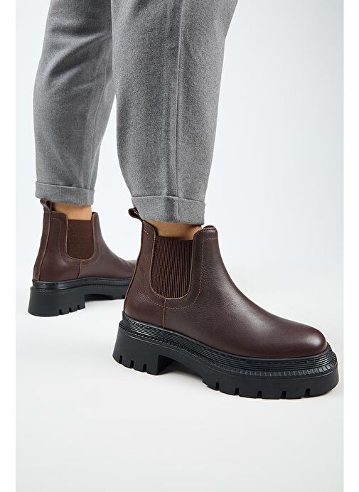 Manijero Misty Kadın Hakiki Deri Çift Tarafı Lastikli Koyu Kahve Bot - Görsel 2