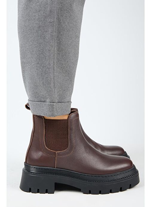 Manijero Misty Kadın Hakiki Deri Çift Tarafı Lastikli Koyu Kahve Bot - Görsel 3