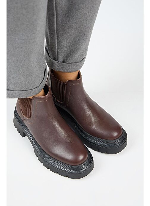 Manijero Misty Kadın Hakiki Deri Çift Tarafı Lastikli Koyu Kahve Bot - Görsel 4