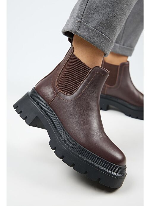 Manijero Misty Kadın Hakiki Deri Çift Tarafı Lastikli Koyu Kahve Bot - Görsel 6